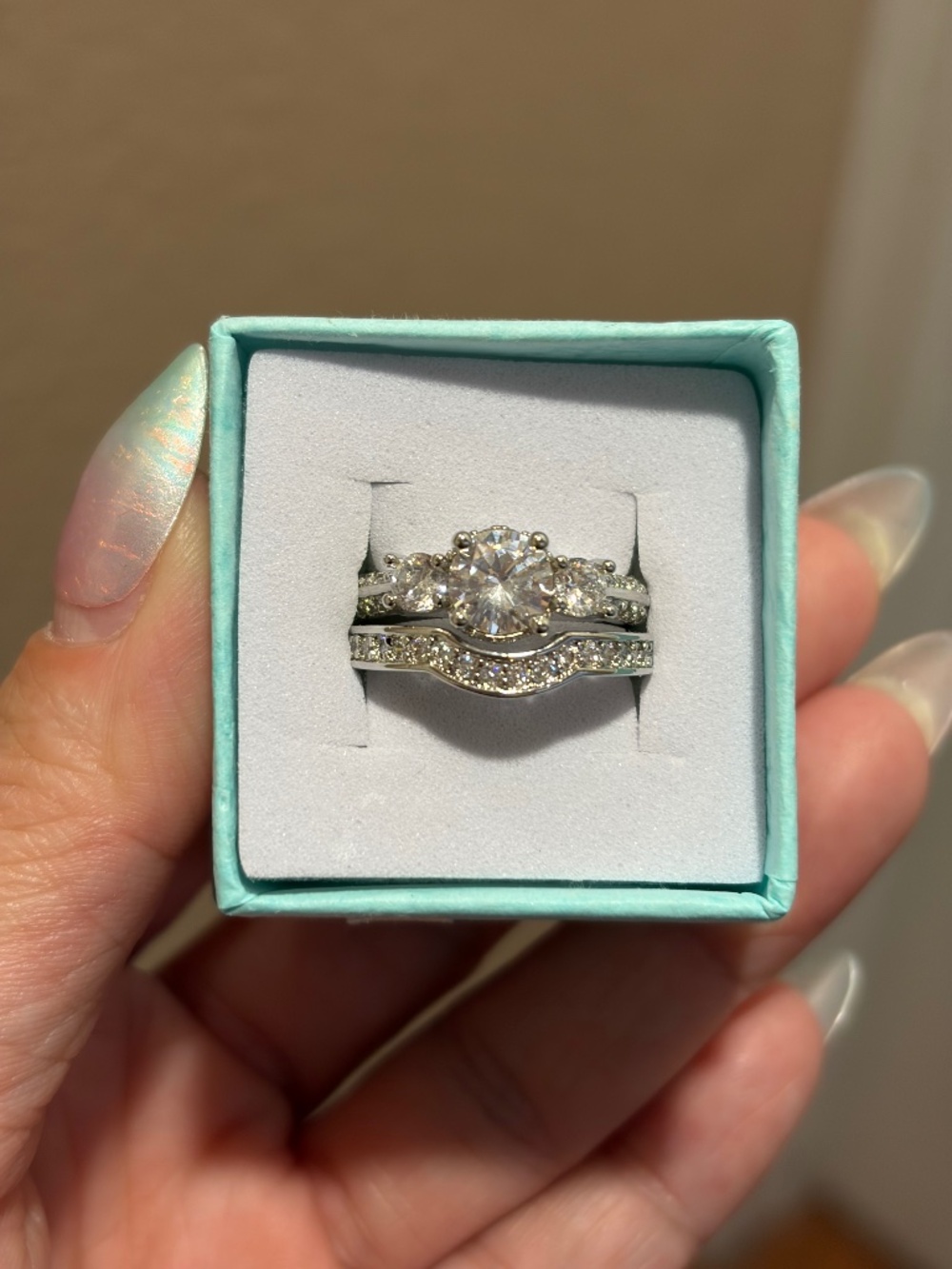 Sterling silver 3 stone engagement set